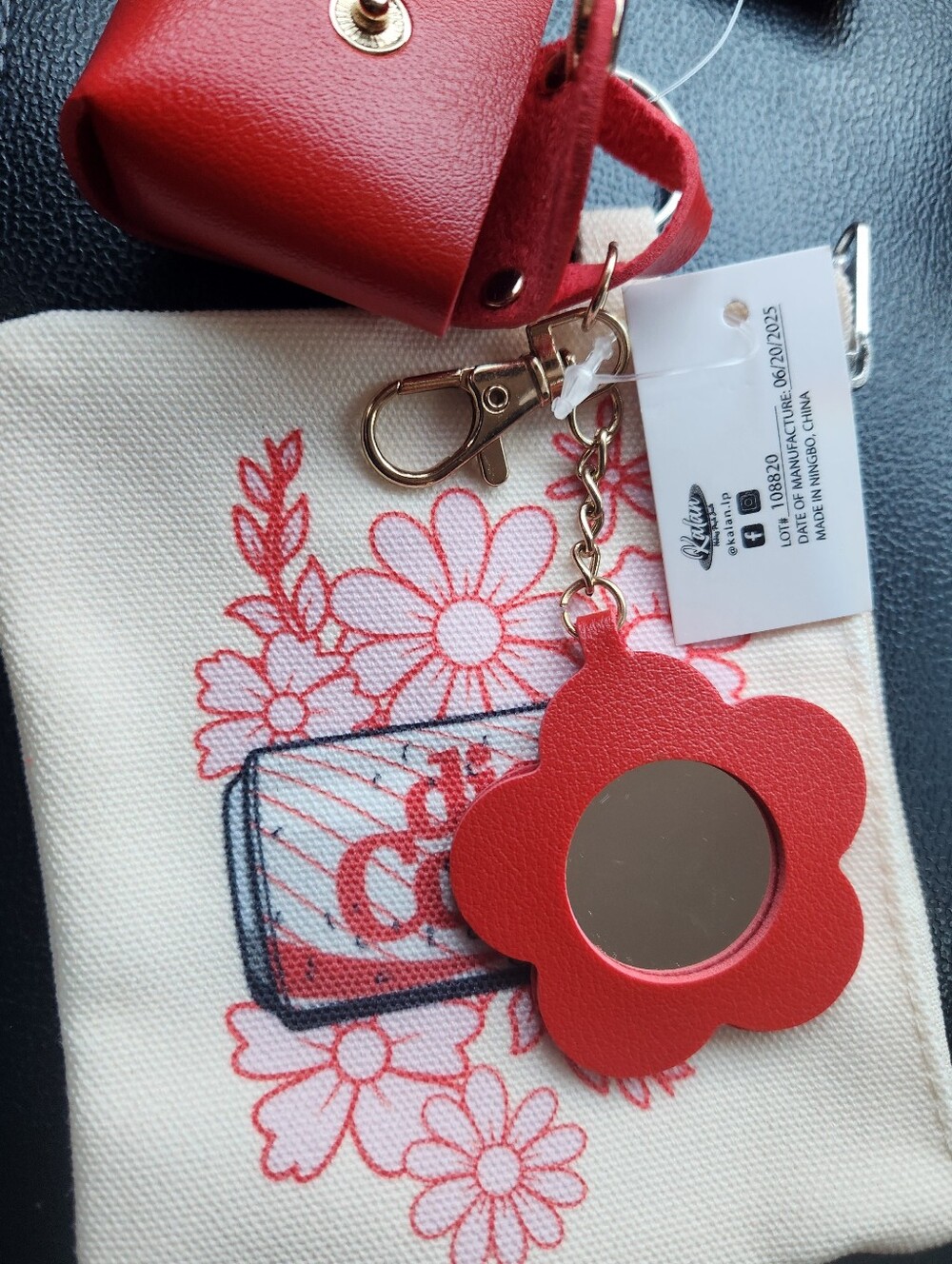 Diet Coke Floral Canvas Key Pouch - Pink/Red And Extra Key Chain With Mirror